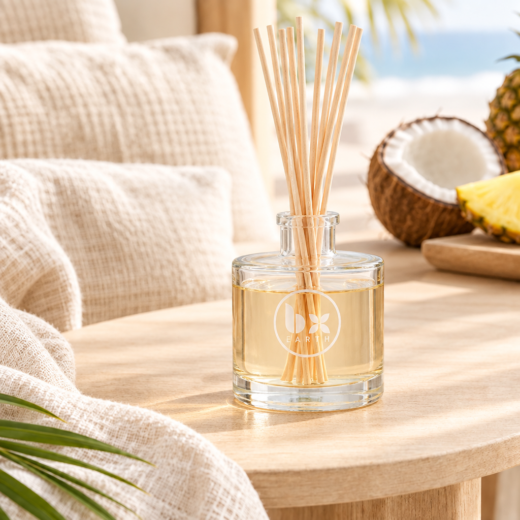 Coconut and pineapple reed diffuser bottle detail