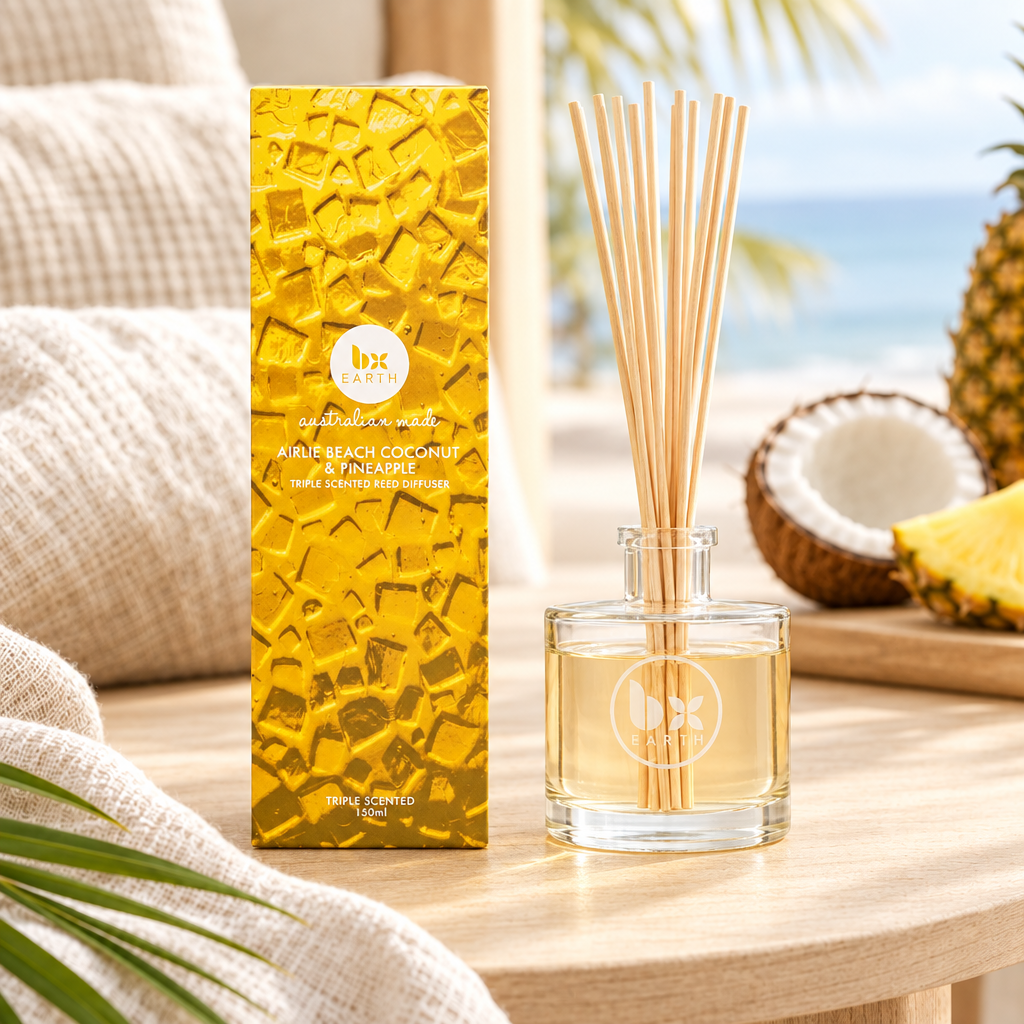 Coconut and pineapple reed diffuser lifestyle image
